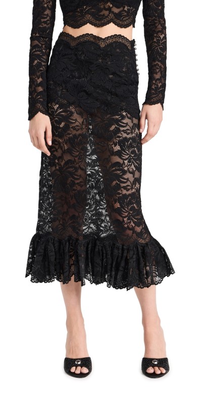 rabanne Maxi Stretch Lace Skirt Black