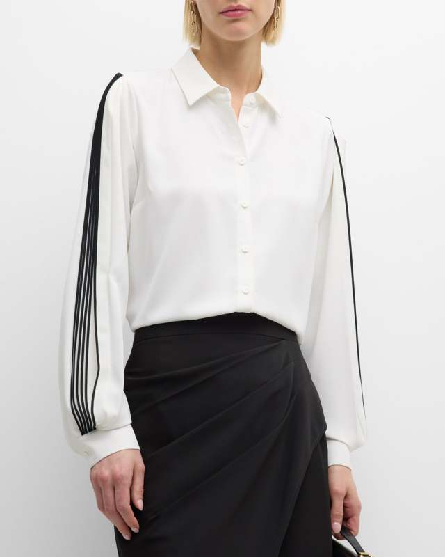 The Landon Pleated-Sleeve Button-Down Blous