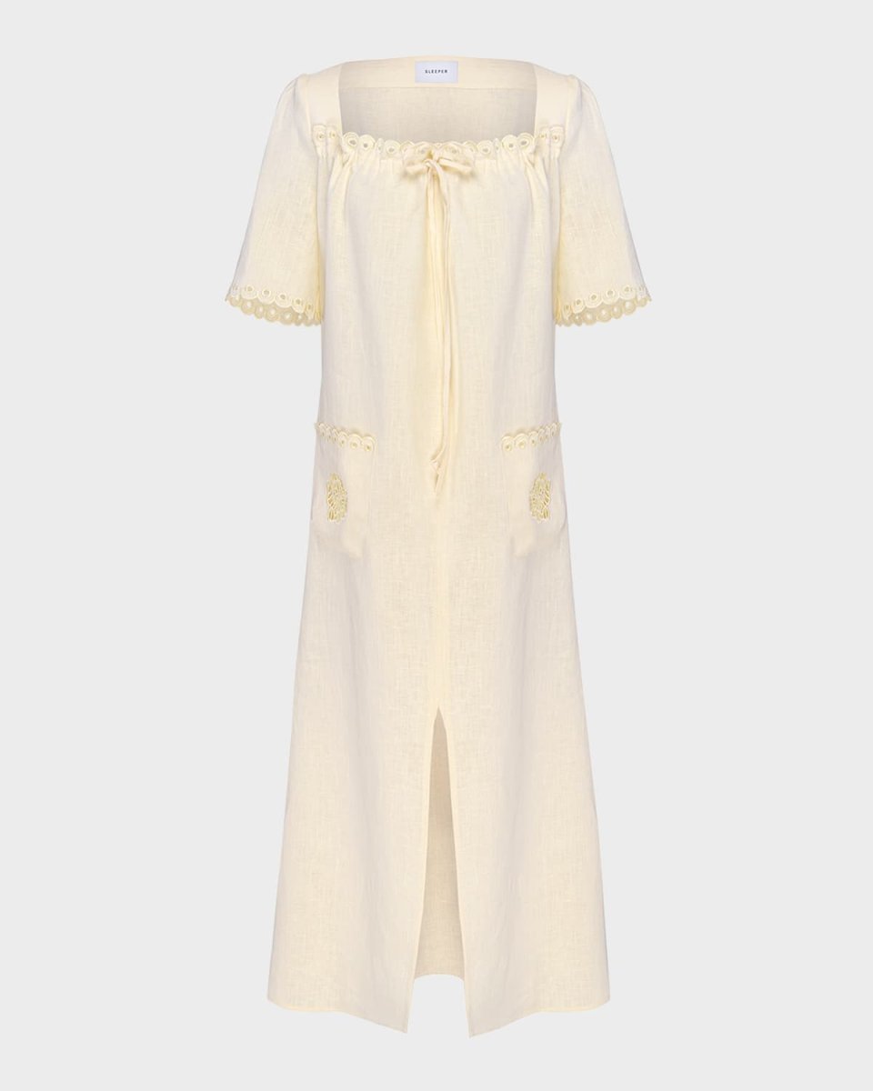 Sofia Scalloped Embroidered Linen Midi Dress