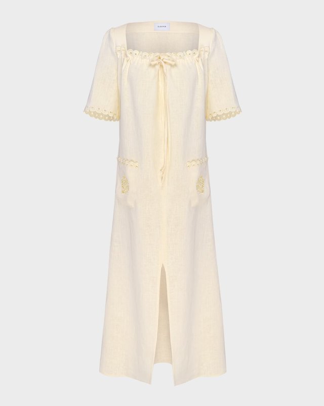 Sofia Scalloped Embroidered Linen Midi Dress