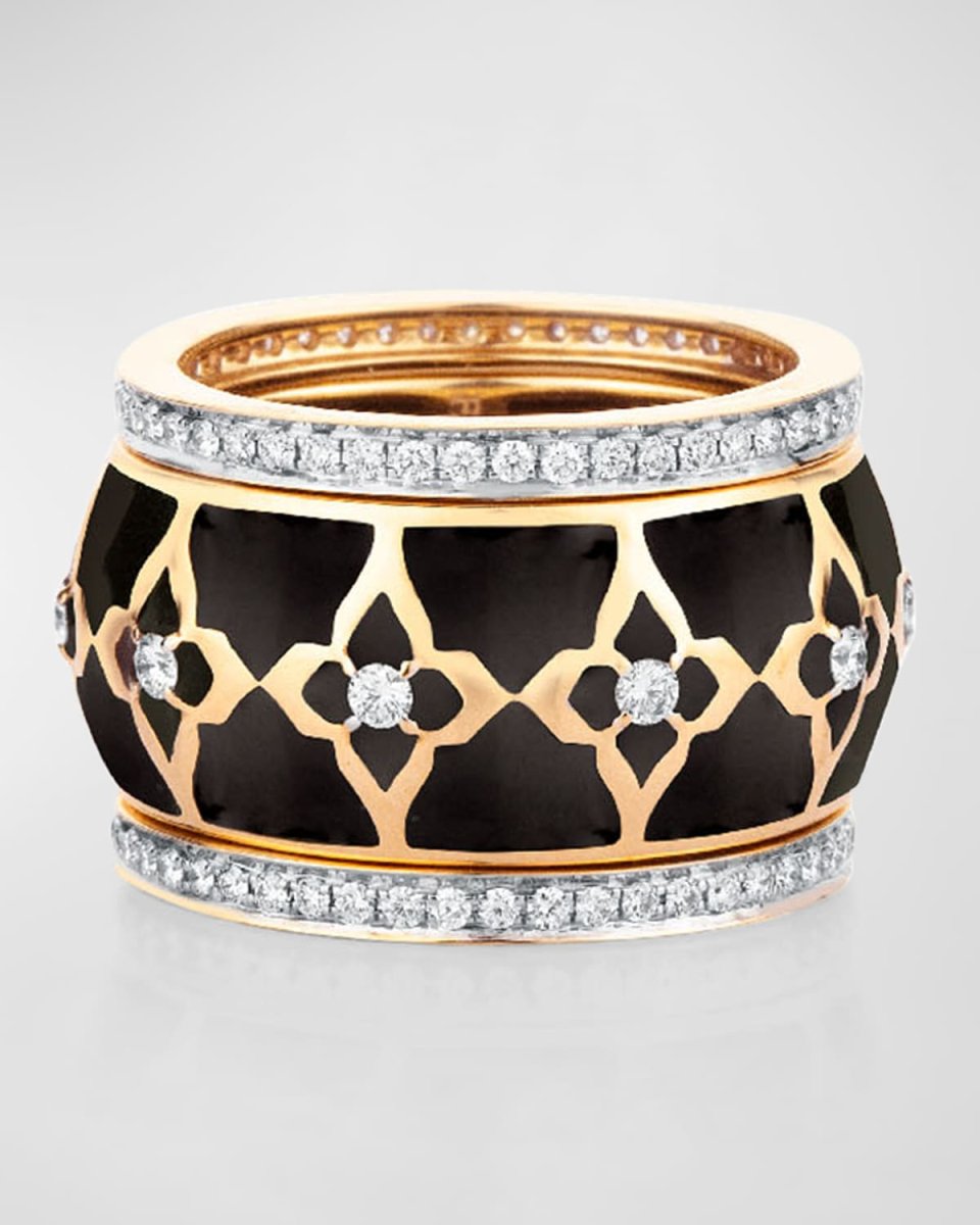 18K Yellow Gold Piano Black Rings, Set of 3, Size 7