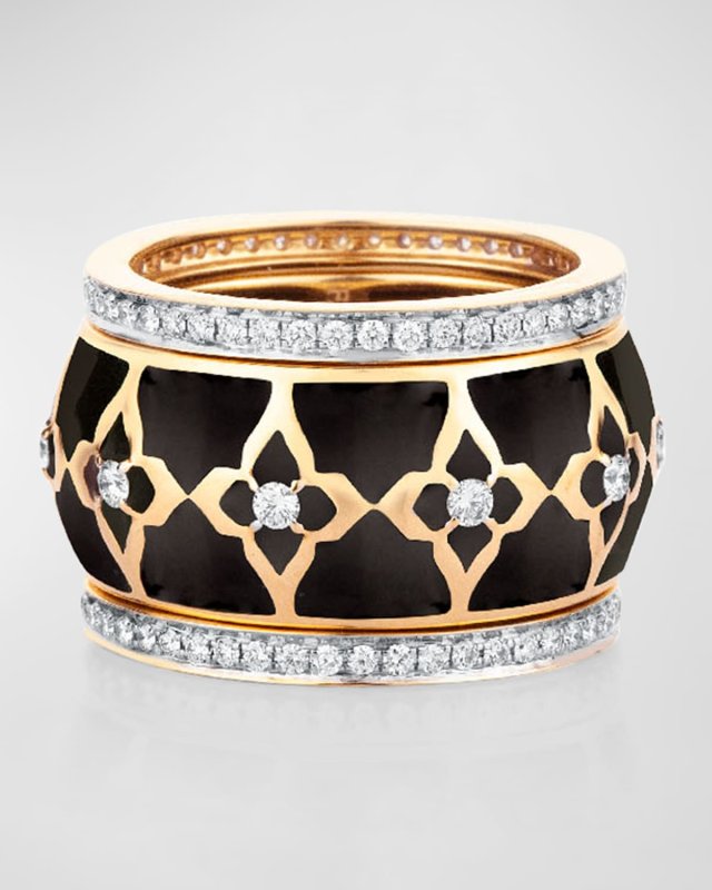 18K Yellow Gold Piano Black Rings, Set of 3, Size 7