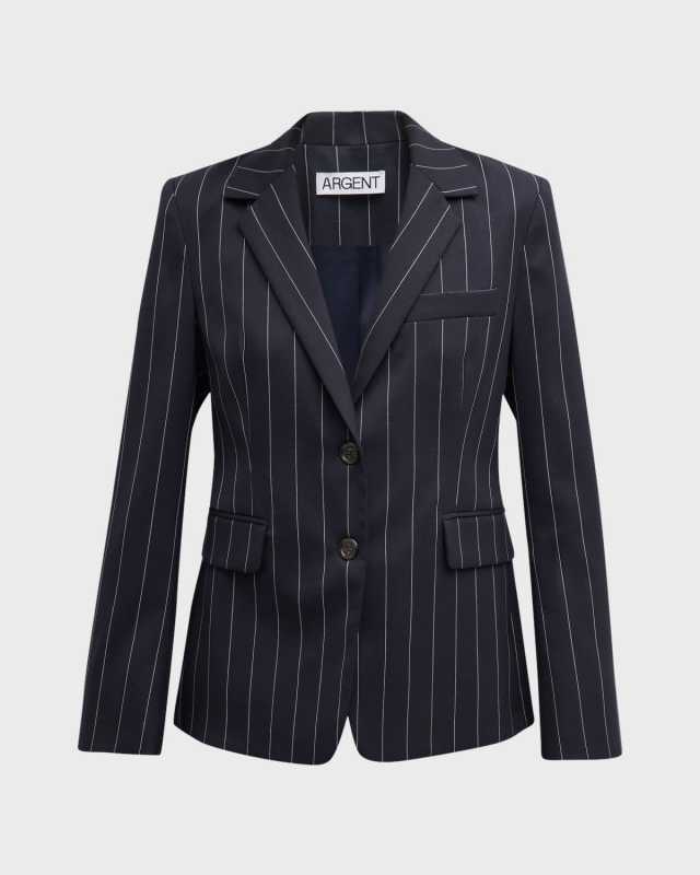 Copain Striped Single-Breasted Wool Blazer