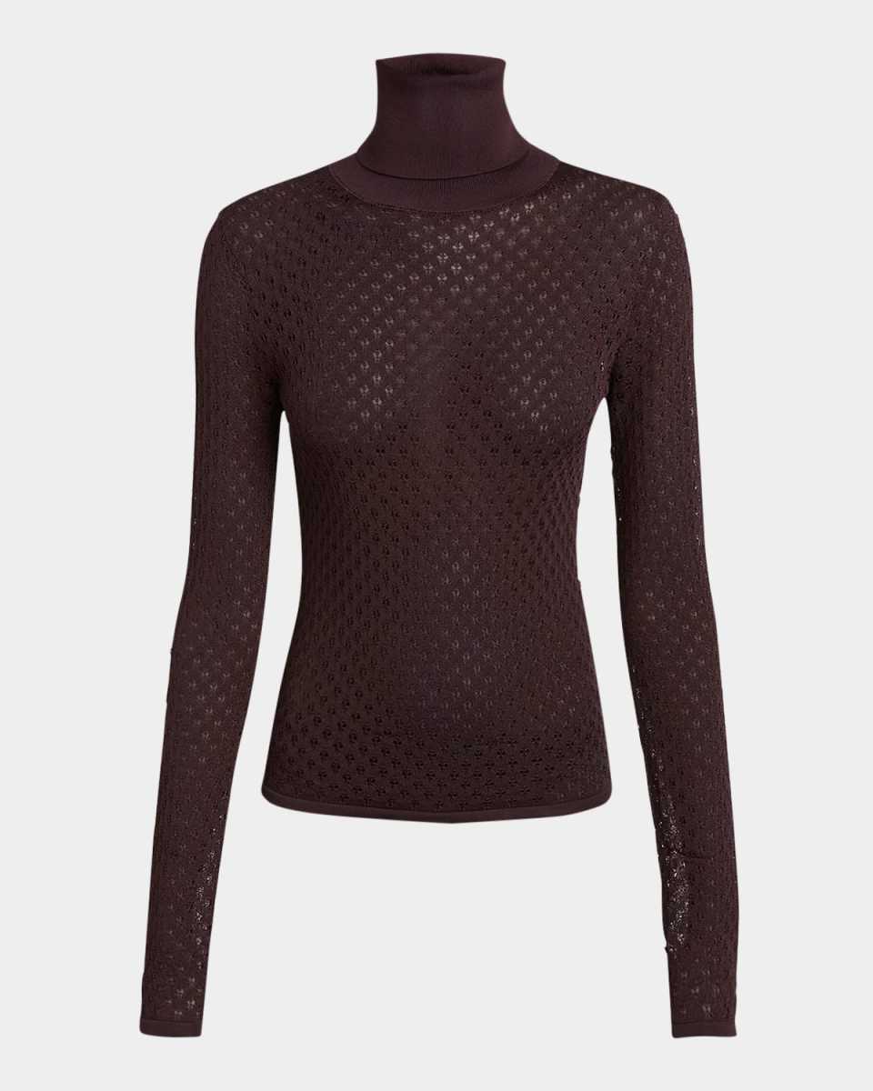 Viscose Lace Knit Turtleneck Top