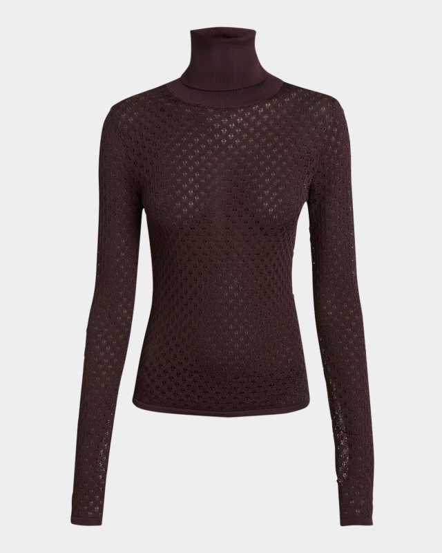 Viscose Lace Knit Turtleneck Top