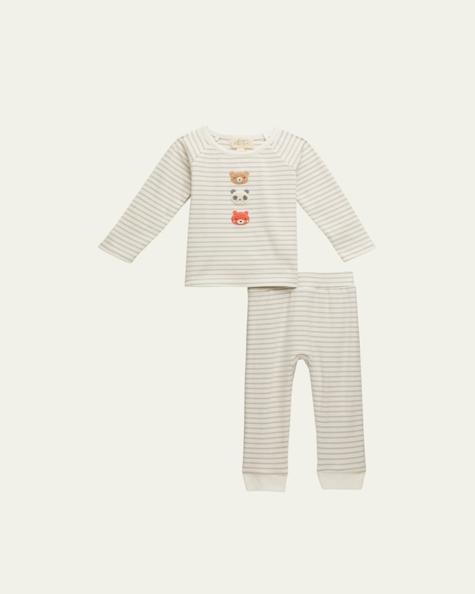 Kid's Two-Piece Striped Animal Appliques Pajamas, Size 6M-36