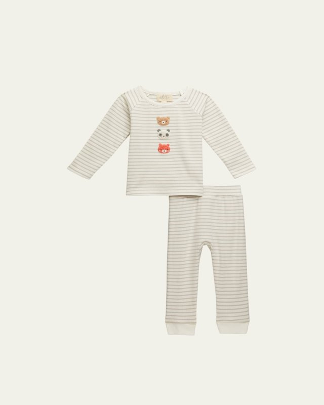 Kid's Two-Piece Striped Animal Appliques Pajamas, Size 6M-36