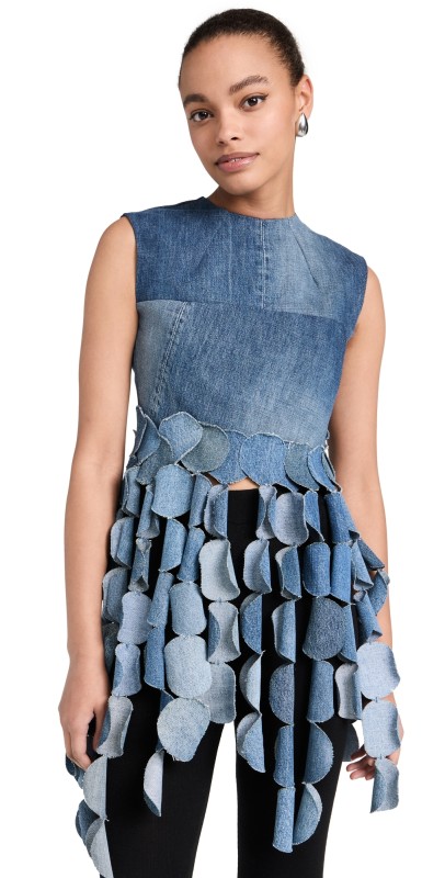 A. W.A. K.E. MODE Upcycled Denim Top Blue Denim