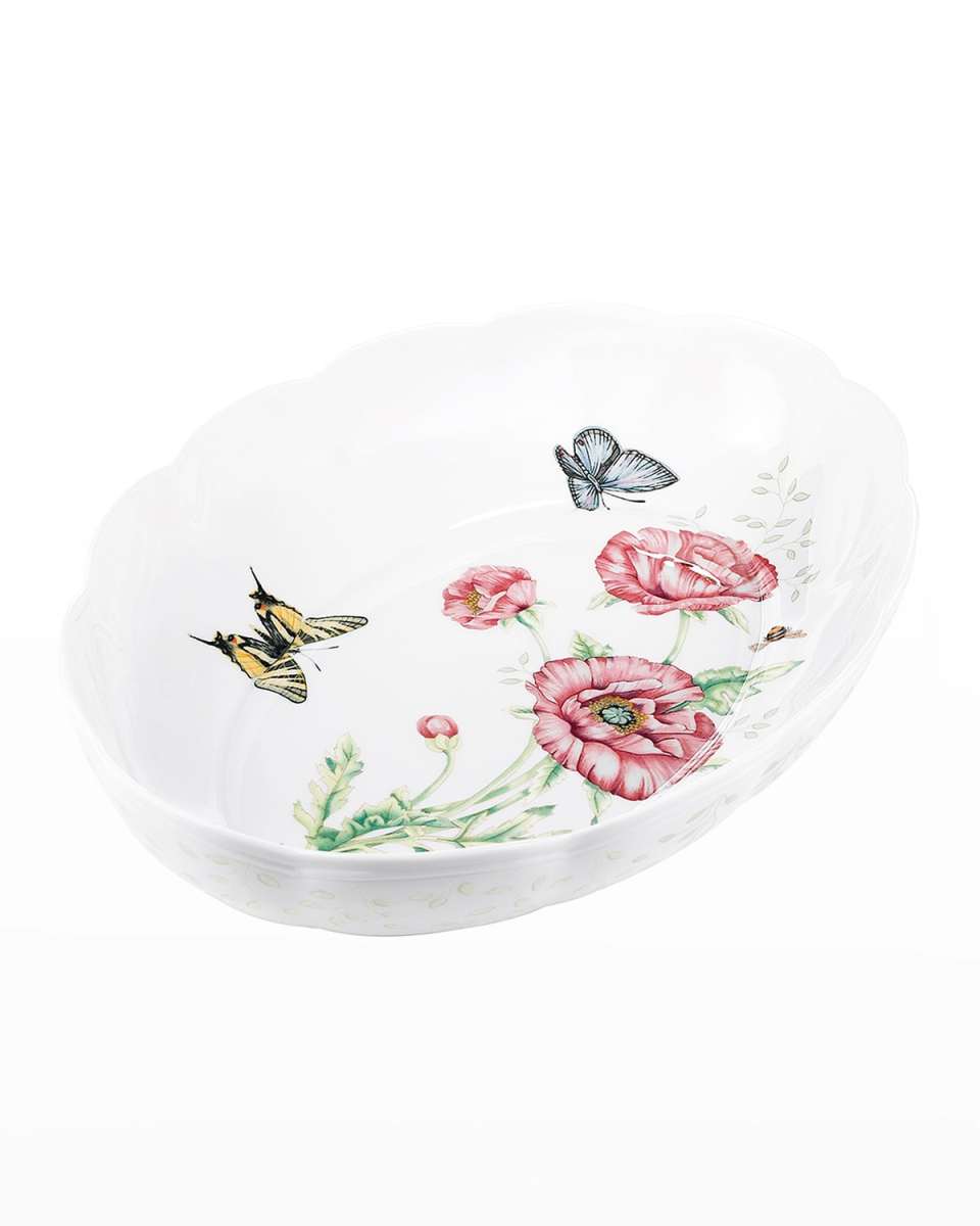 Butterfly Meadow Scalloped Oval Baker
