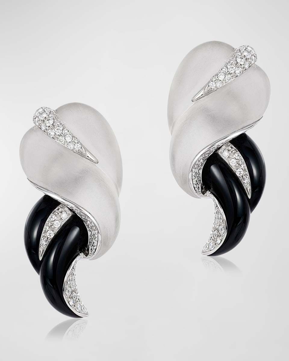 18K White Gold Galassia Onyx and Crystal Earrings with Diamonds