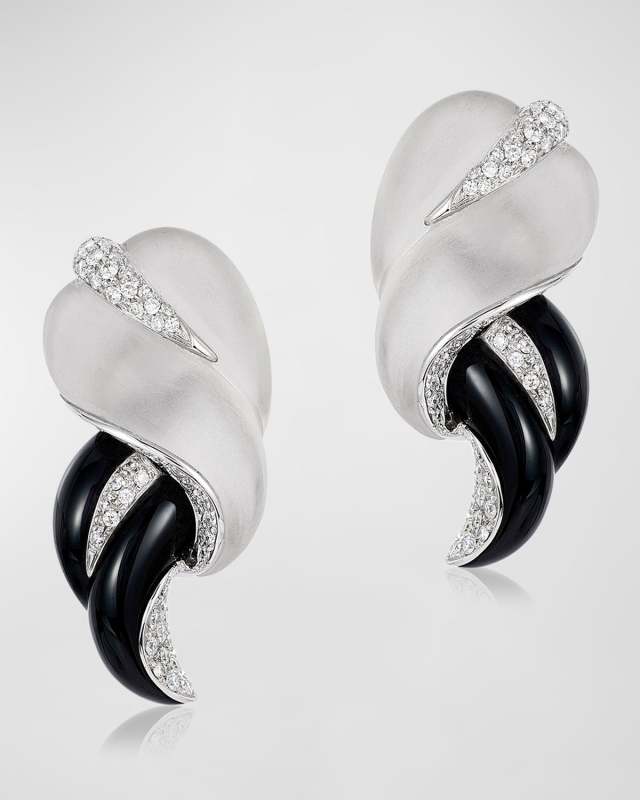 18K White Gold Galassia Onyx and Crystal Earrings with Diamonds