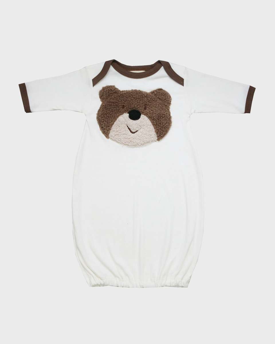 Boy's Bear Contrast-Trim Cotton Gown w/ Hat, Size