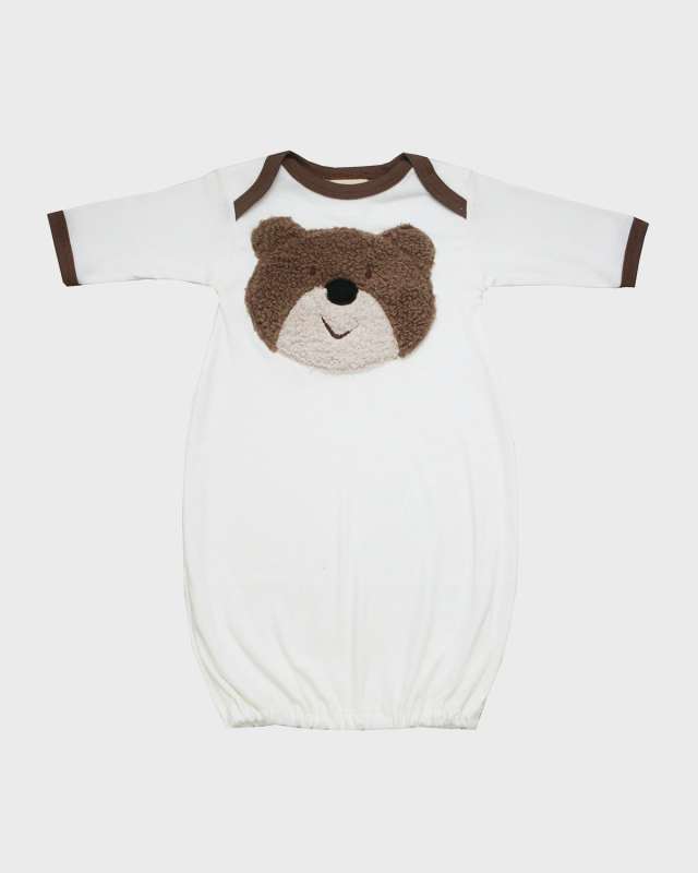 Boy's Bear Contrast-Trim Cotton Gown w/ Hat, Size