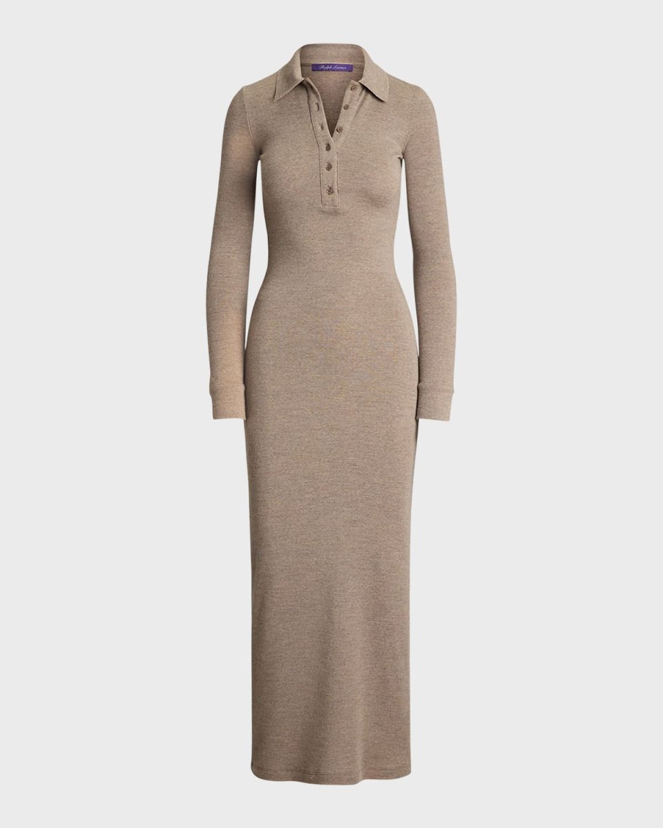 Mélange Wool Jersey Polo Day Dress