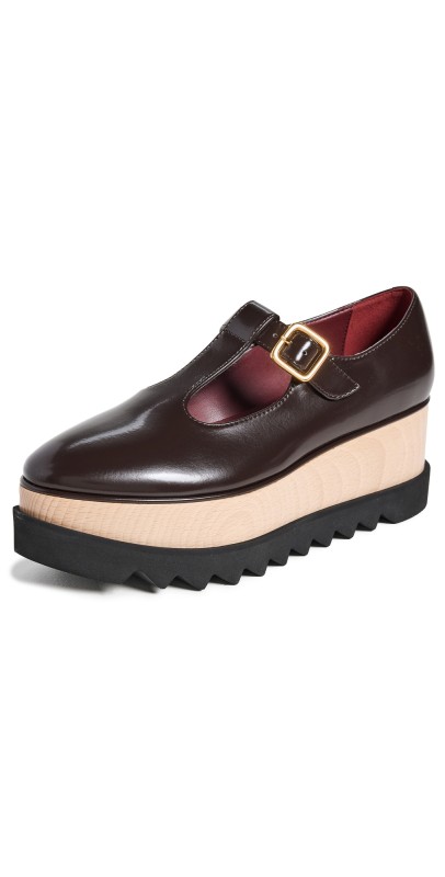 Stella McCartney Elyse Brush Alt Mat Mary Janes Coffee