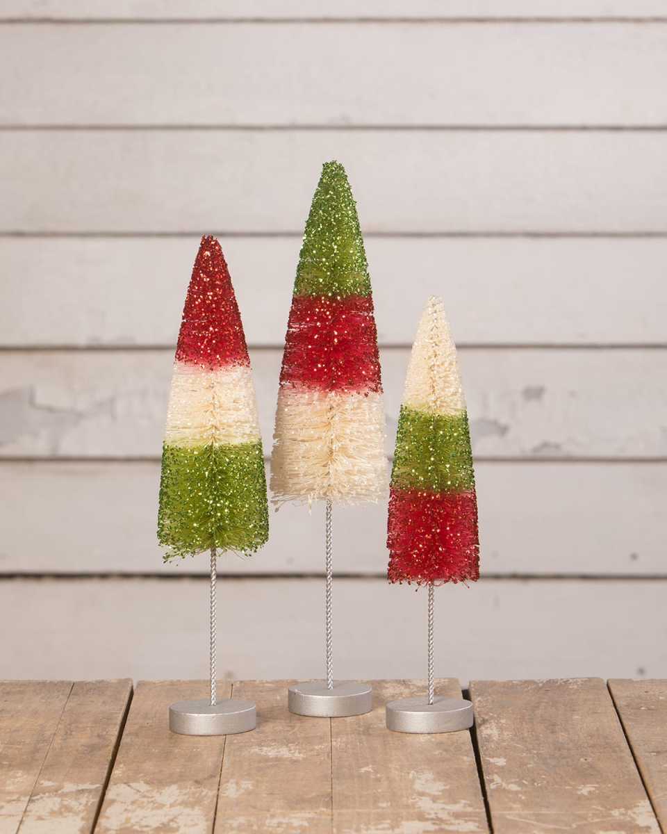 Brights Retro Long-Stem Trees Christmas Decoration, Set of 3