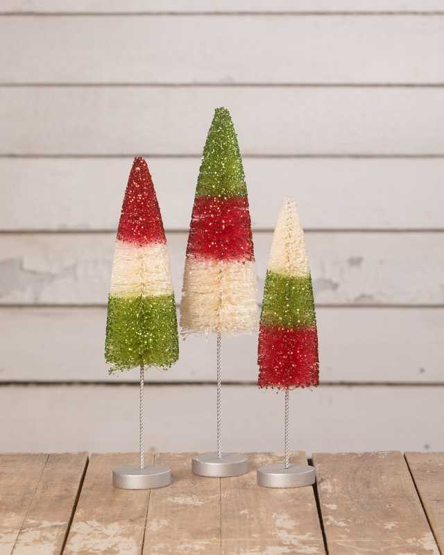 Brights Retro Long-Stem Trees Christmas Decoration, Set of 3