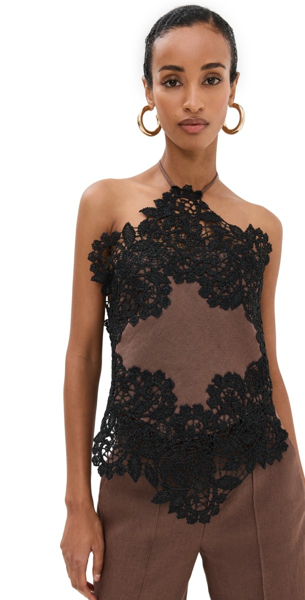 Rosie Assoulin Lace Halter Top Chocolate
