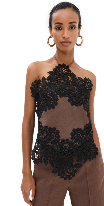 Rosie Assoulin Lace Halter Top Chocolate