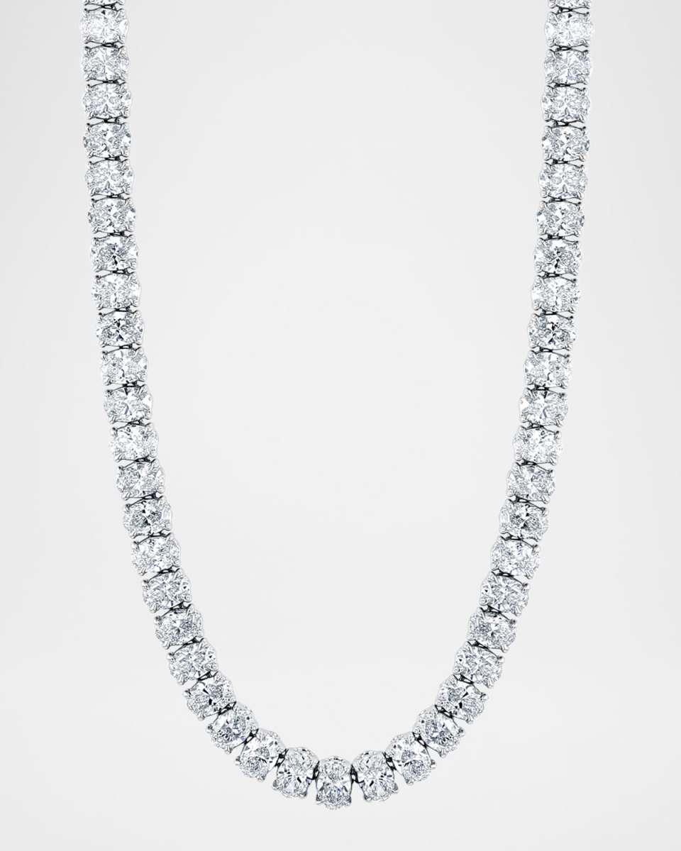 Platinum North-South Oval-Cut Prong-Set Diamond Tennis Necklace, 16"L, 14.60tcw