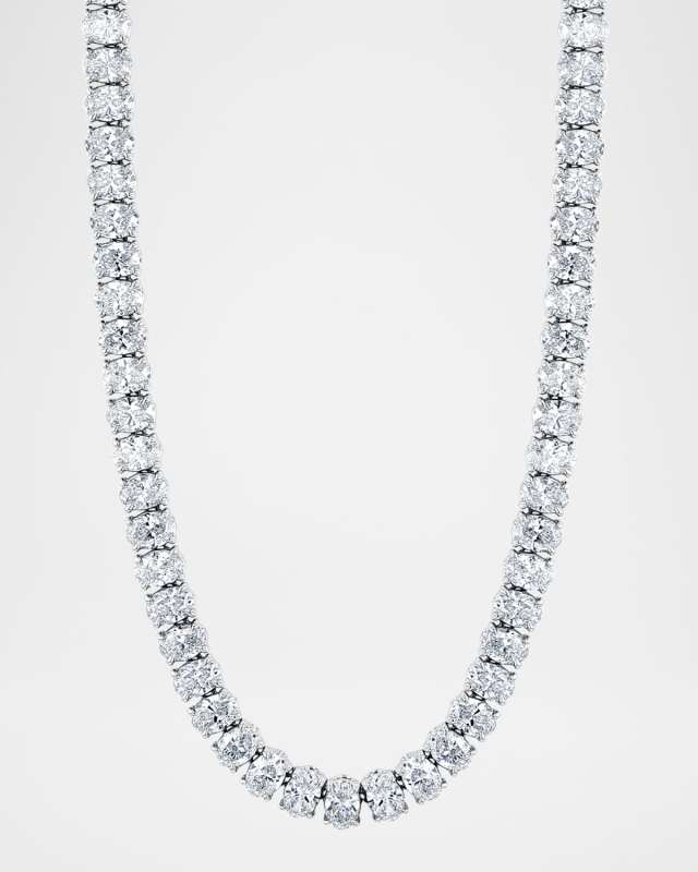 Platinum North-South Oval-Cut Prong-Set Diamond Tennis Necklace, 16"L, 14.60tcw