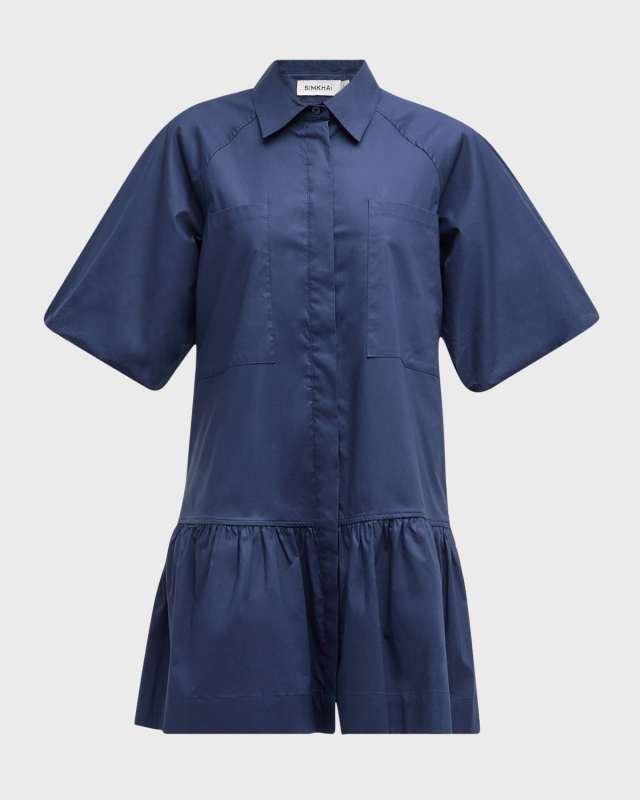 Crissy Puff-Sleeve Cotton Poplin Mini Shirtdress