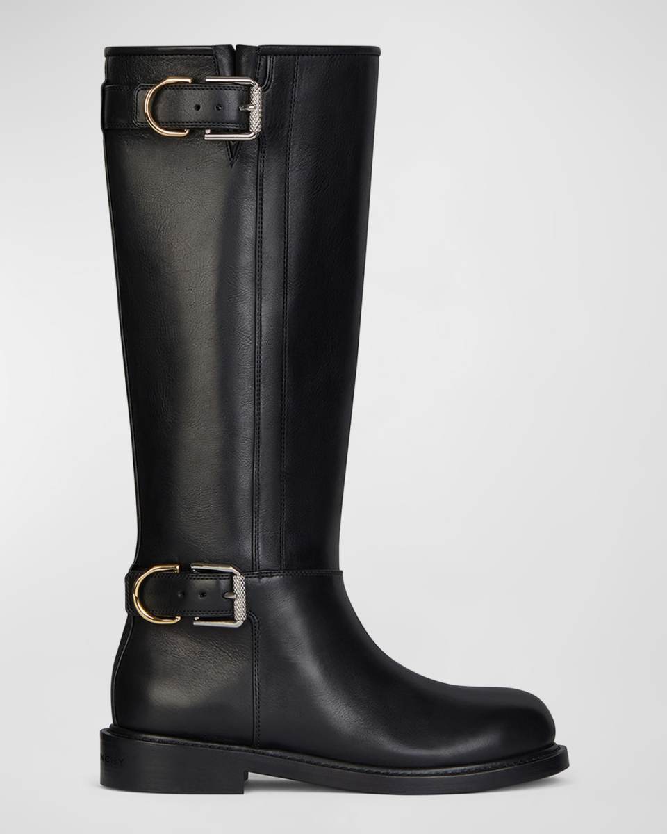 Voyou Leather Buckle Tall Moto Boots