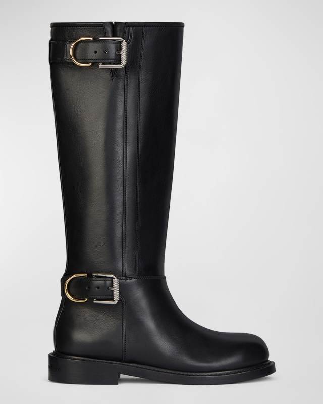 Voyou Leather Buckle Tall Moto Boots