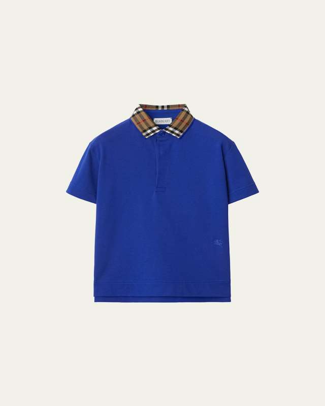 Boy's Johane EKD Embroidered Shirt with Check Knitted Collar, Size 3-14