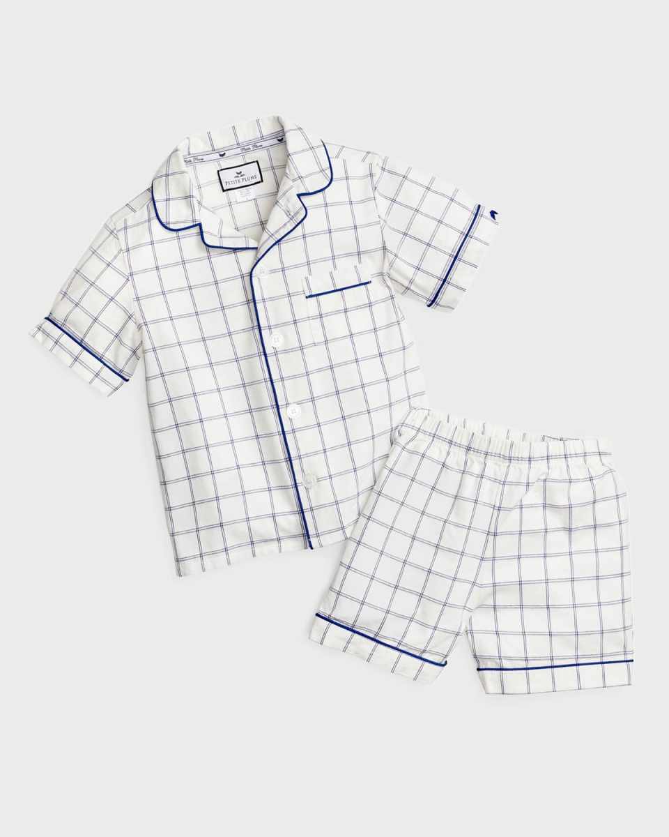 Kid's Classic Tattersall Pajama Set w/ Contrast Piping, Size 6M-14
