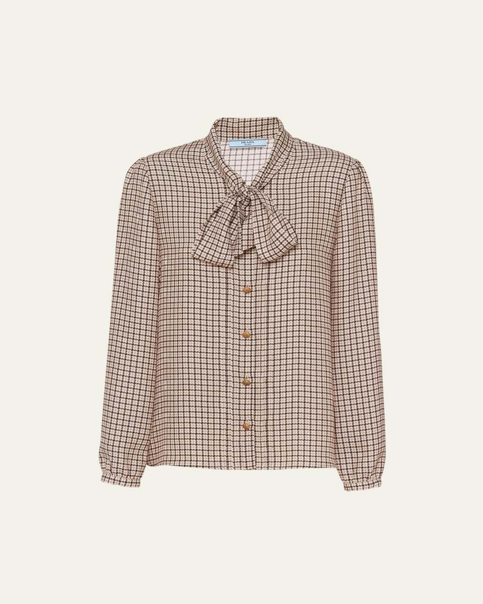 Quadretto Neck-Tie Silk Blouse