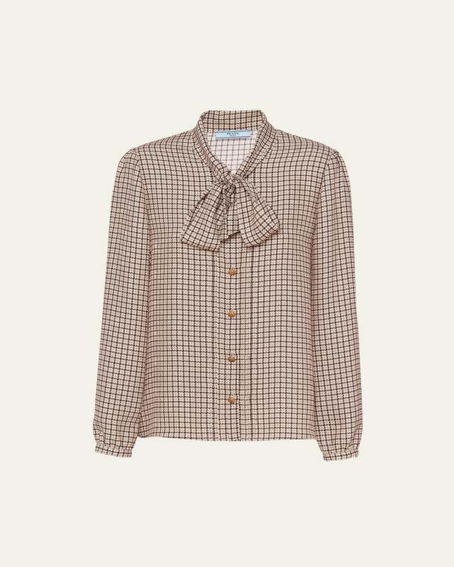 Quadretto Neck-Tie Silk Blouse