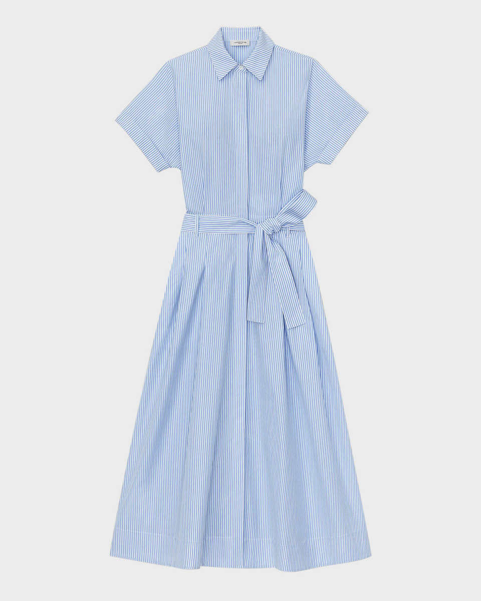 Belted Striped Cotton Midi Shirtdress