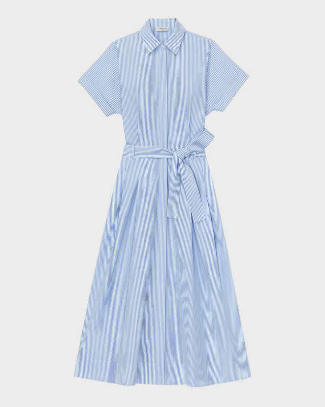 Belted Striped Cotton Midi Shirtdress
