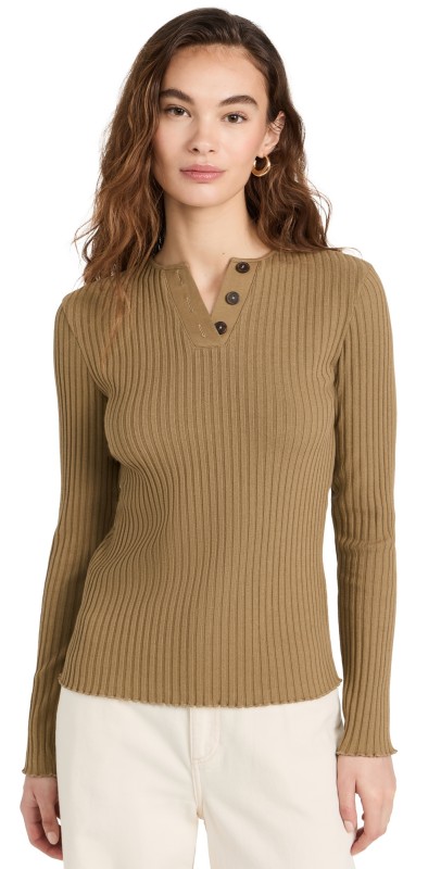 Vince Rib Long Sleeve Henley Artichoke