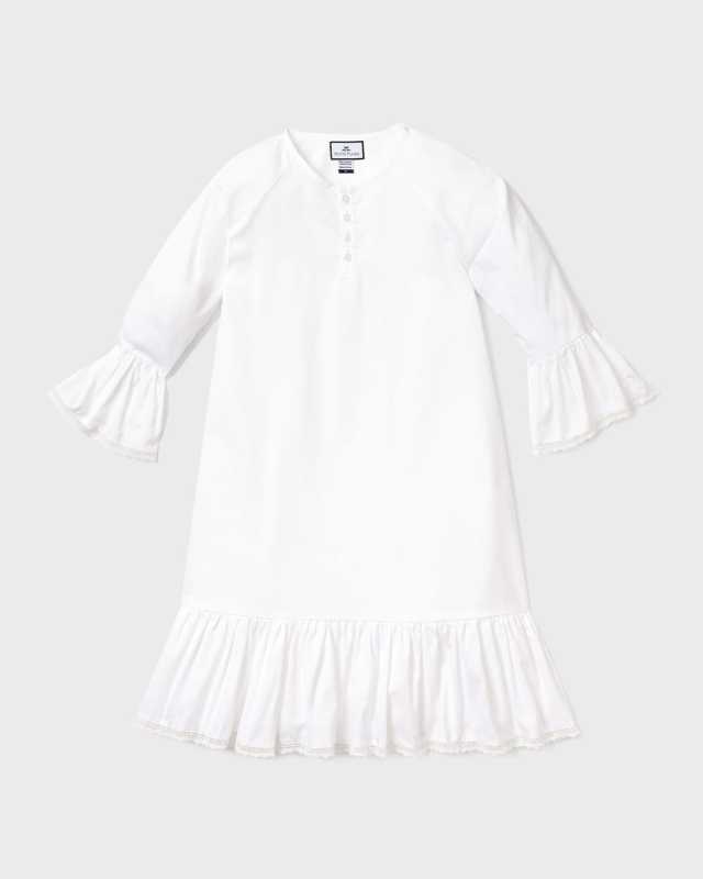 Girl's Arabella Solid Cotton-Blend Ruffle Nightgown, Size 12M-14