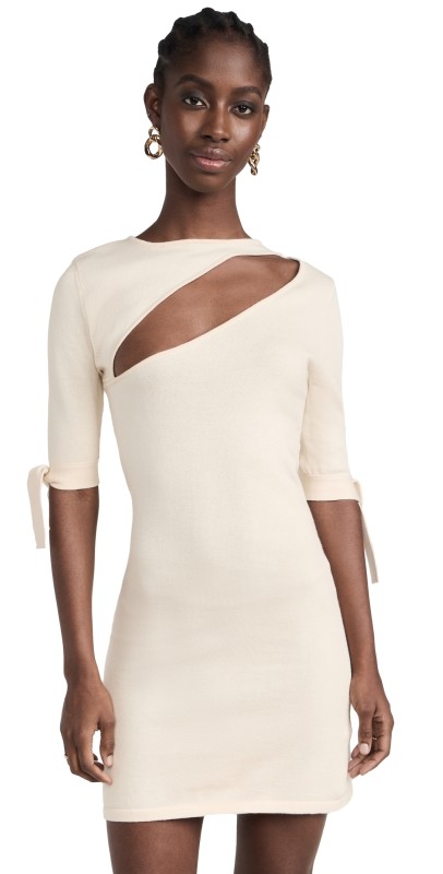 Thebe Magugu Shoulder Slash Knitted Mini Dress Bone