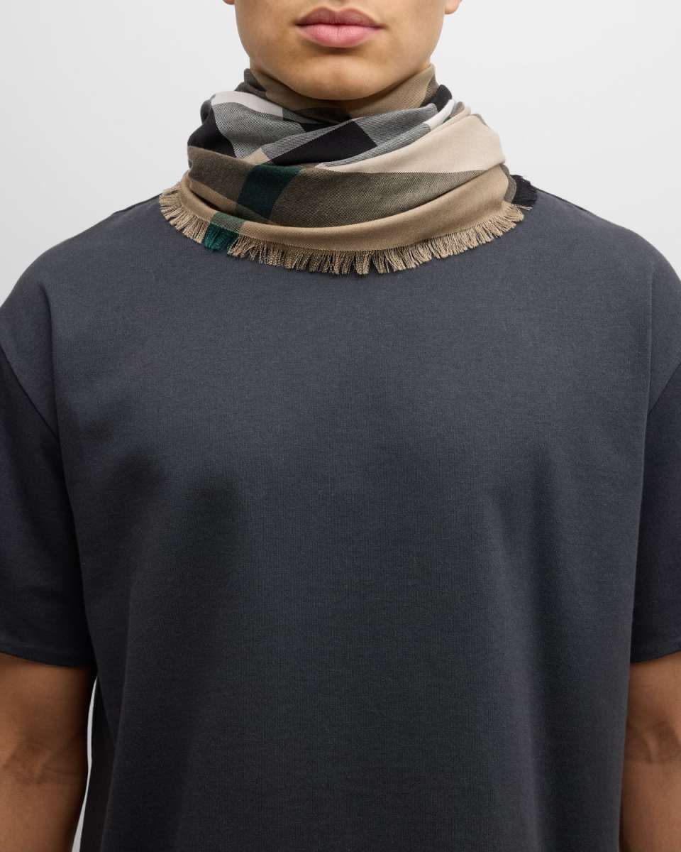 Men's Cashmere Half Mega Check Scarf