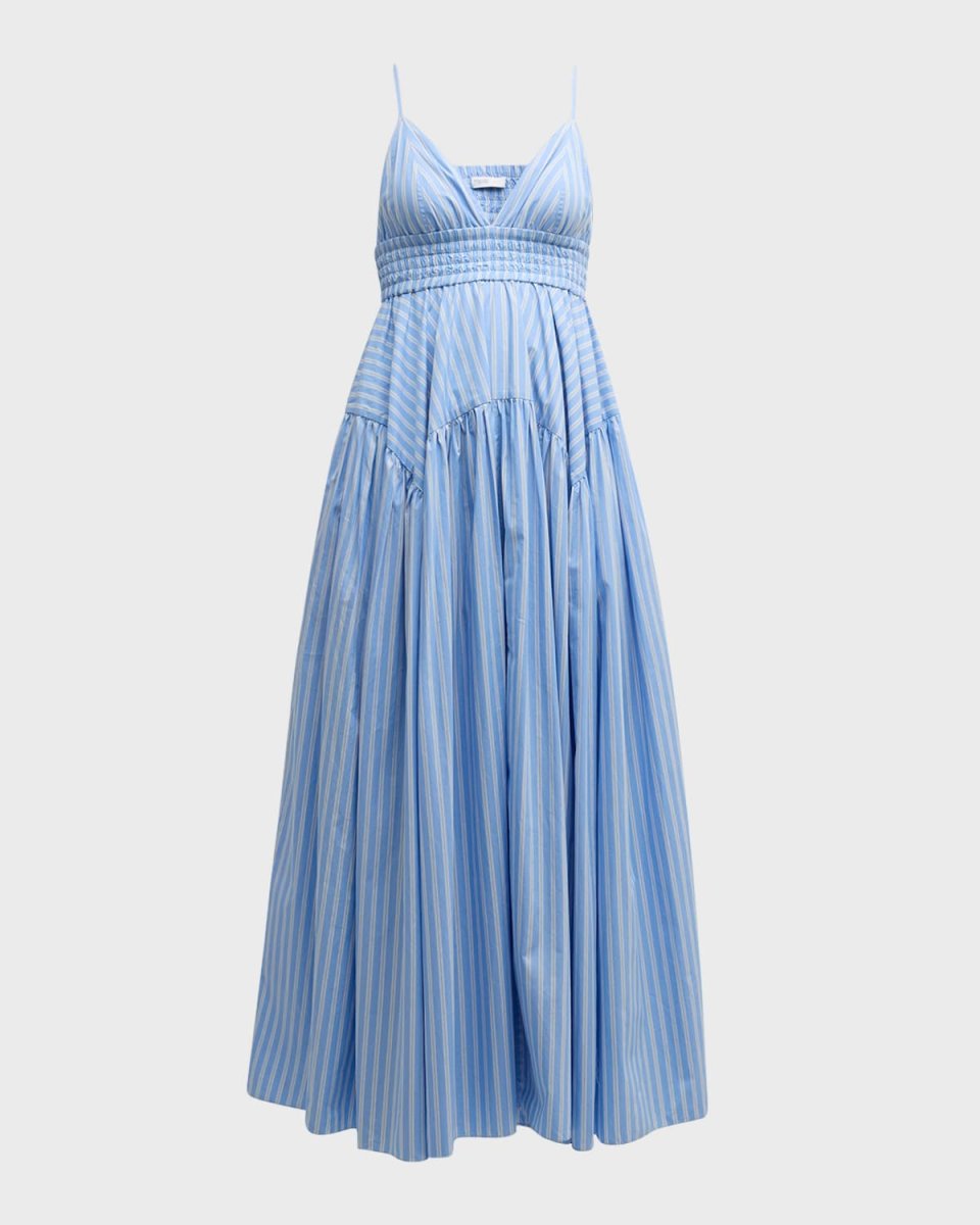 Striped Sleeveless Gathered Peplum Maxi Camisole Dress