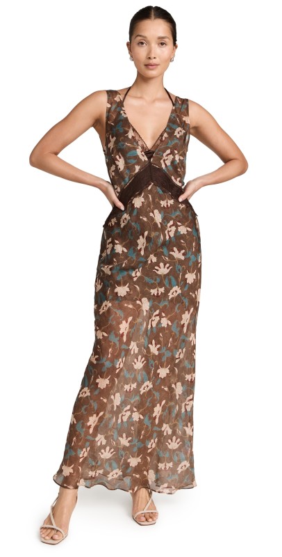 SIR. Avellino Lace Layered Dress Chocolate Fiore Print