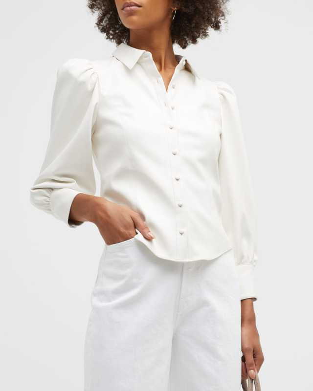 Nadine Puff-Sleeve Vegan Leather Blouse
