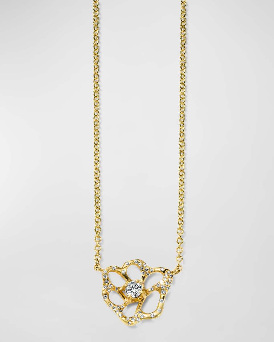 18K Stardust Drizzle Small Flower Necklace with Diamonds