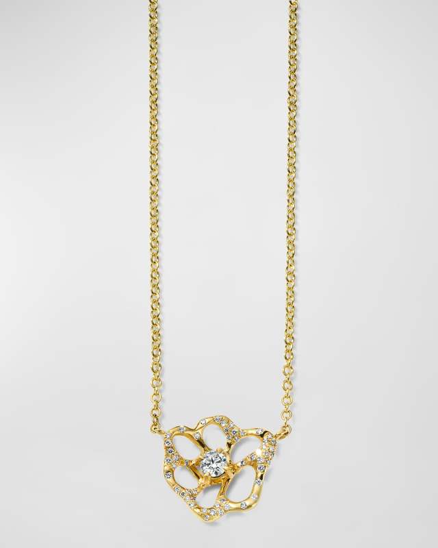 18K Stardust Drizzle Small Flower Necklace with Diamonds