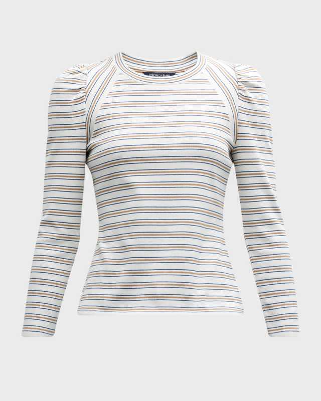 Delano Stripe Puff-Sleeve Top