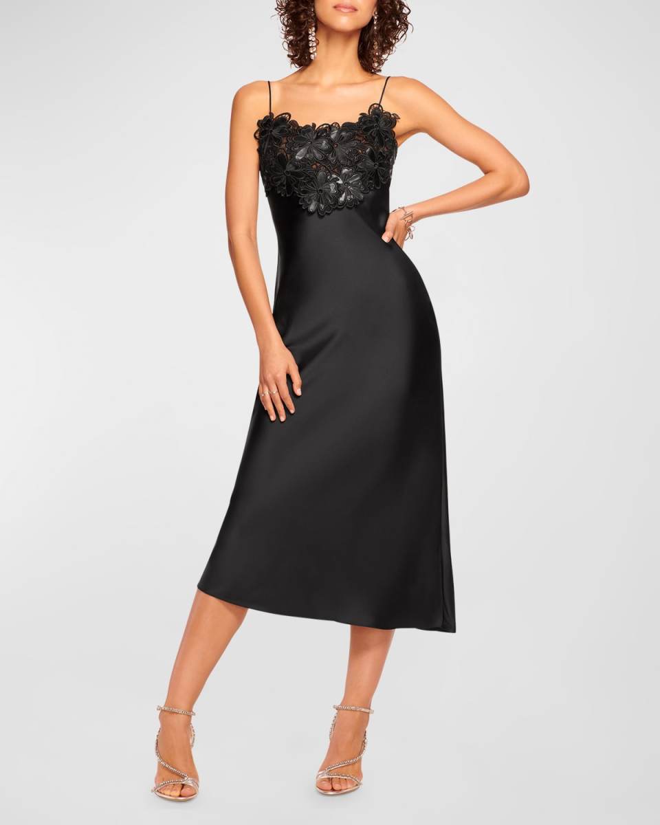 Elora Sleeveless Floral Lace A-Line Midi Dress