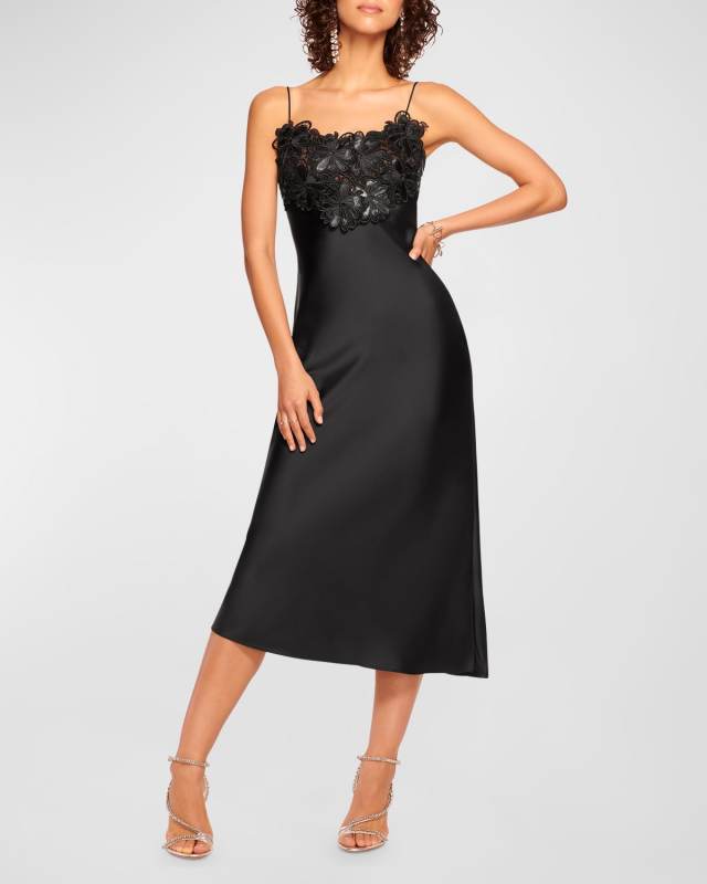 Elora Sleeveless Floral Lace A-Line Midi Dress