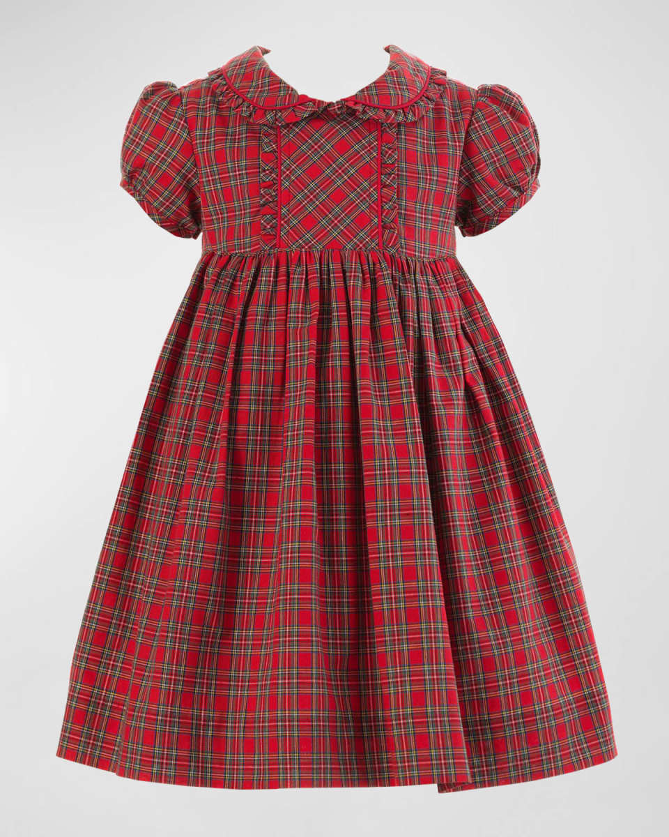 Girl's Tartan-Print Frill Dress W/ Bloomers, Size 6M-24