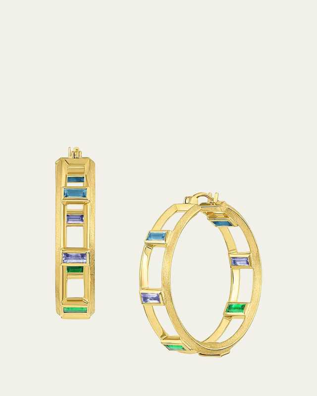 Full Sundown Multi-Stone 18K Gold Hoop Earrings