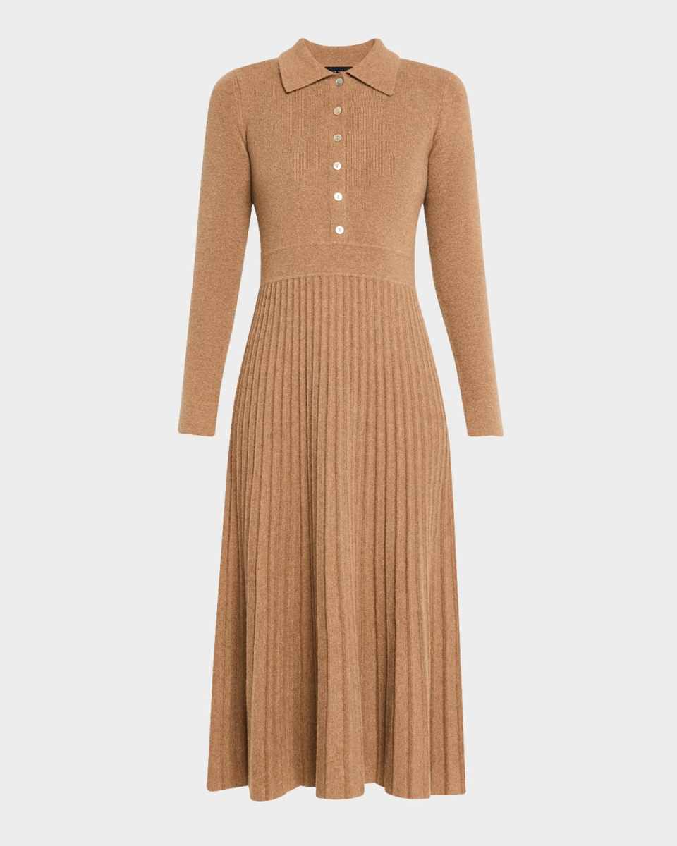 The Penny Pleated Cashmere Midi Sweater Dress