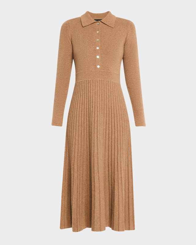 The Penny Pleated Cashmere Midi Sweater Dress